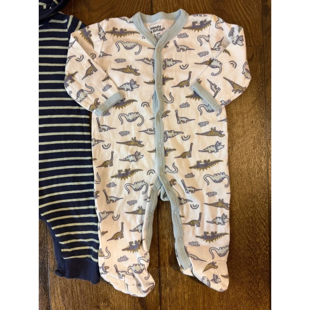Baby Boy 3/6 Months Long Sleeved Rompers Outfits Pants Sleep And Play Lot Stripe